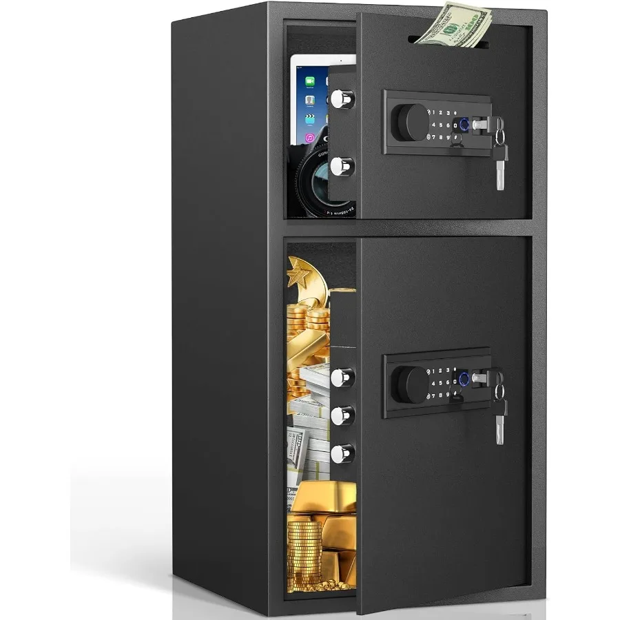 

6.5 Cub Large Safe with Depository Drop Slot and Fireproof Waterproof Bag Double Door Biometric Home Safe for Documents Cash Je