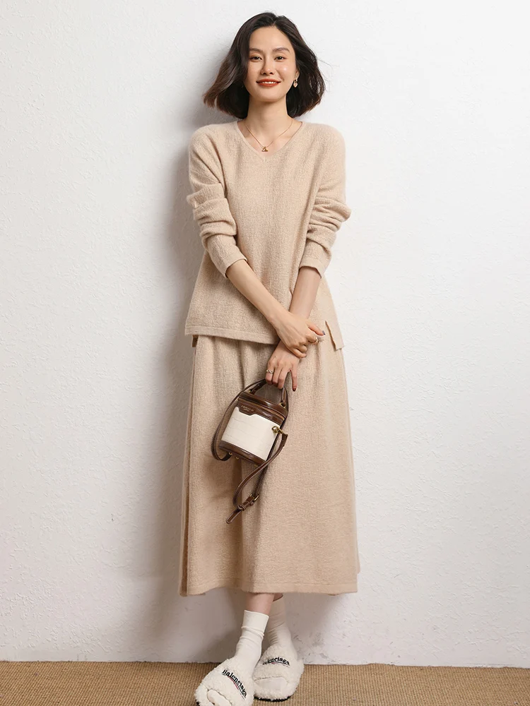 

TLOML Luxury New Women's 100% Cashmere Mid-Calf Skirt Autumn Winter Loose Soft Warm Casual Grace Style Skirt Cashmere Knitwear