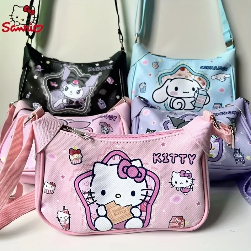 Sanrio Series Shoulder Bag Hello Kitt  Melody Cute Cartoon Graphic Waterproof Crossbody Bag Zipper Leisure Fashion Shoulder Bag