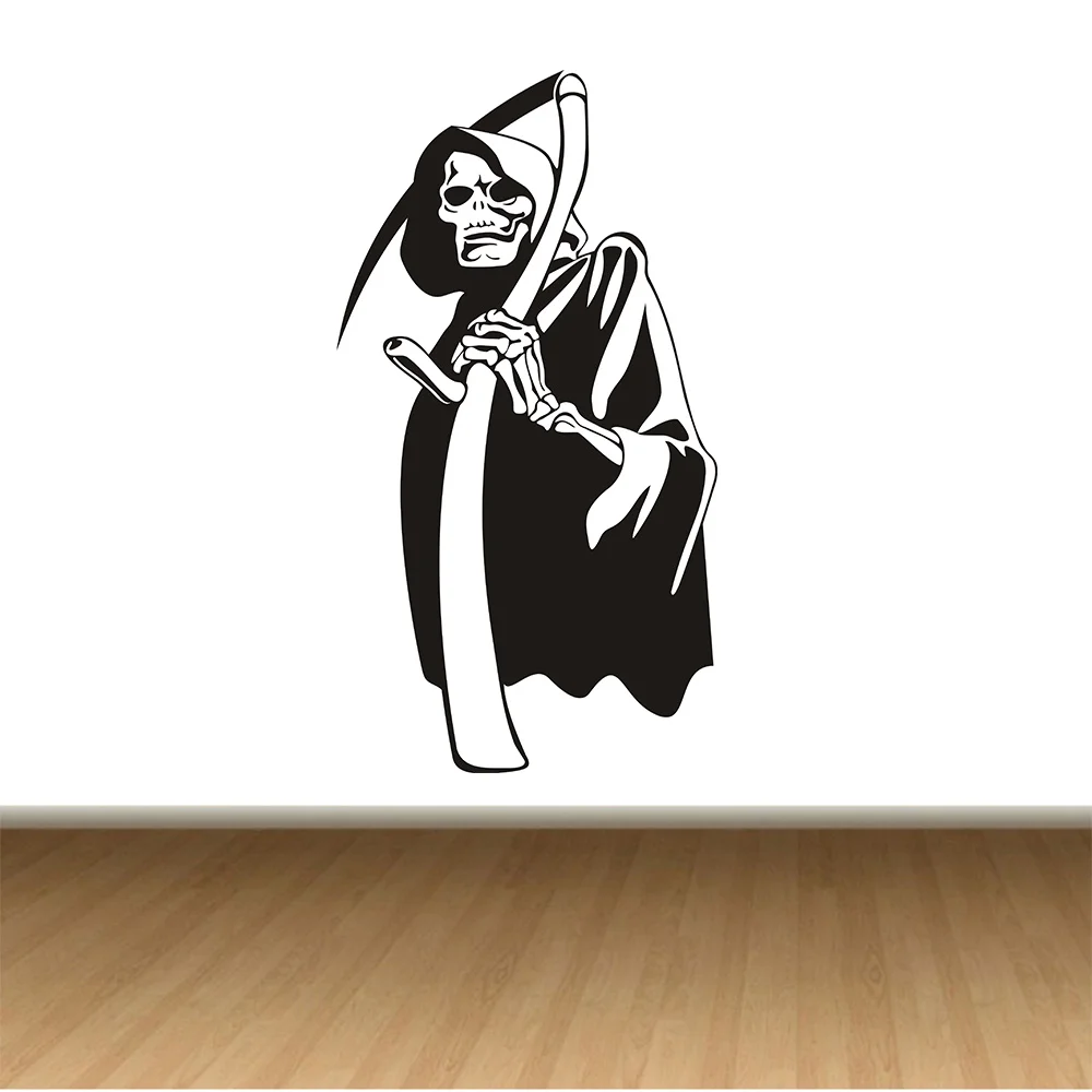 Happy Halloween The Reaper Skull Graphic Living Room Vinyl Carving Wall Decal Sticker for Holiday party Home Window Decoration