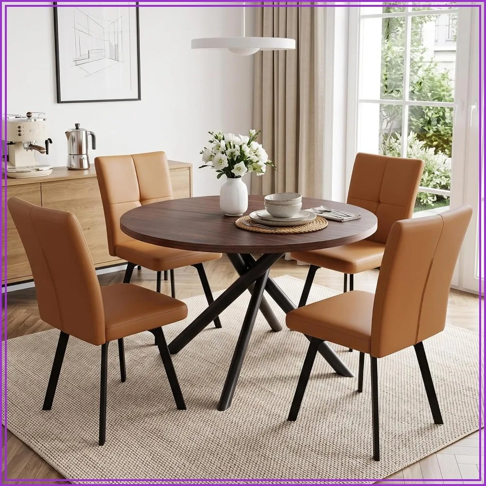 45.3 Inch Round Dining Table Set for 4 with Modern Chairs