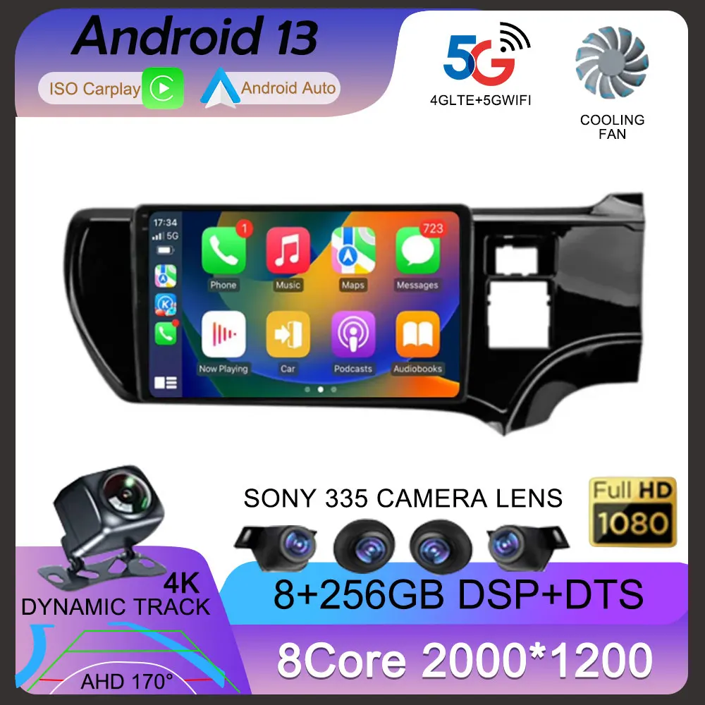 

Android 13 Carplay 4G WIFI Car Radio For Toyota Aqua Prius C 2011-2017 Navigation GPS Multimedia Video Player 2Din DVD Stereo BT