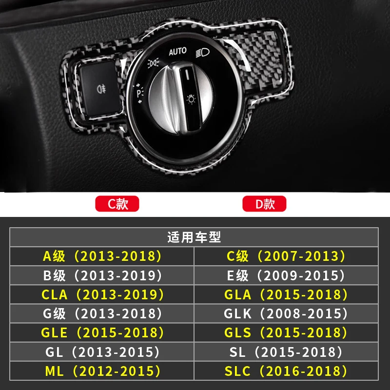 สําหรับ Mercedes Benz A GLA CLA Class W176 X156 C117 2013-2019 คาร์บอนไฟเบอร์รถยนต์อุปกรณ์เสริมไฟหน้าสวิทช์ลูกบิด Trim สติกเกอร์