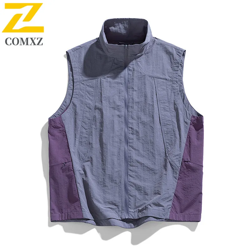 

2025 New Men's Vest Color Blocked Trendy Versatile Loose Breathable Hiking Sleeveless Jacket Outdoor Camping Mountaineering Vest