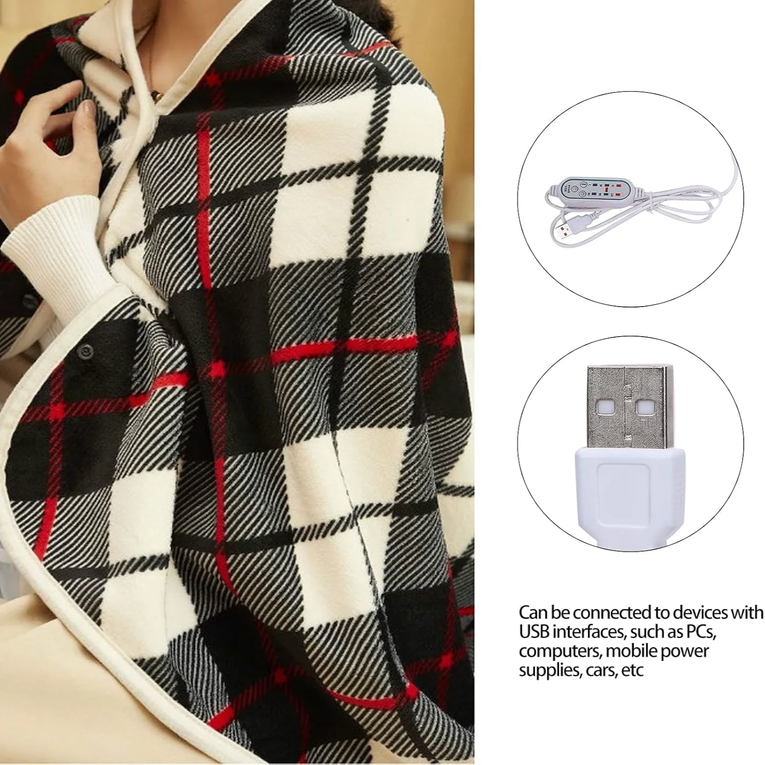 Heated Blankets, Heating Blankets 5V Input Voltage USB Heated 42℃-50℃ Heated Throw Blanket Wool Fabric for  for Office