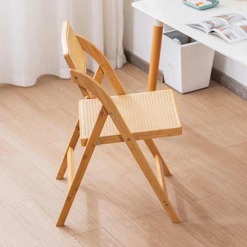 Silla plegable tejida de ratán para exteriores, silla portátil para el almuerzo para adultos, respaldo, silla de ocio de verano, muebles de comedor para el hogar