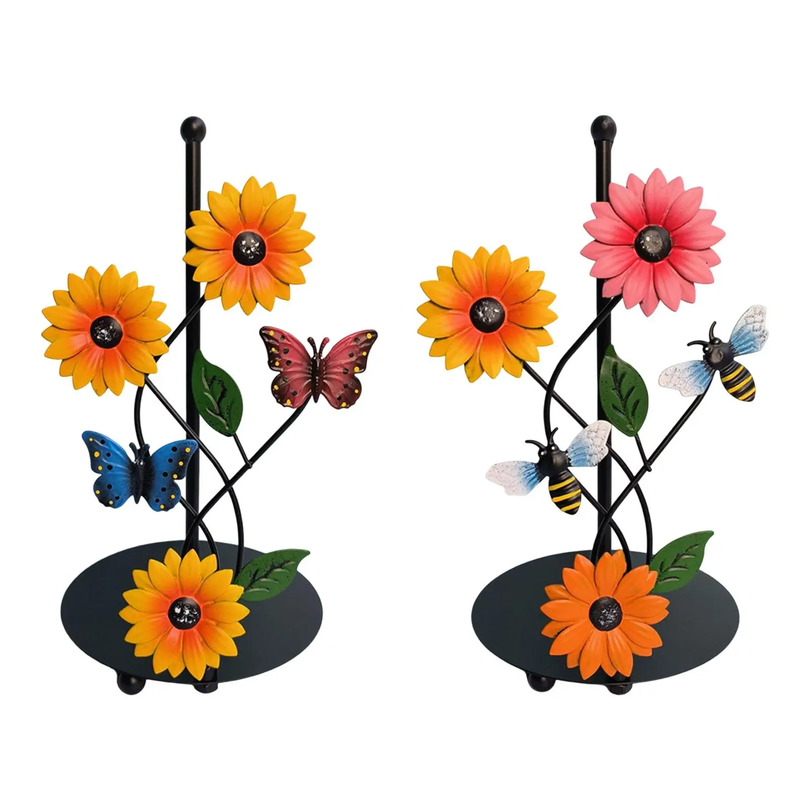 Iron Sunflower Paper Towel Holder Free Standing Paper Roll Holders Vertical Tissue Holder Rack for Farmhouse Kitchen Home Decor