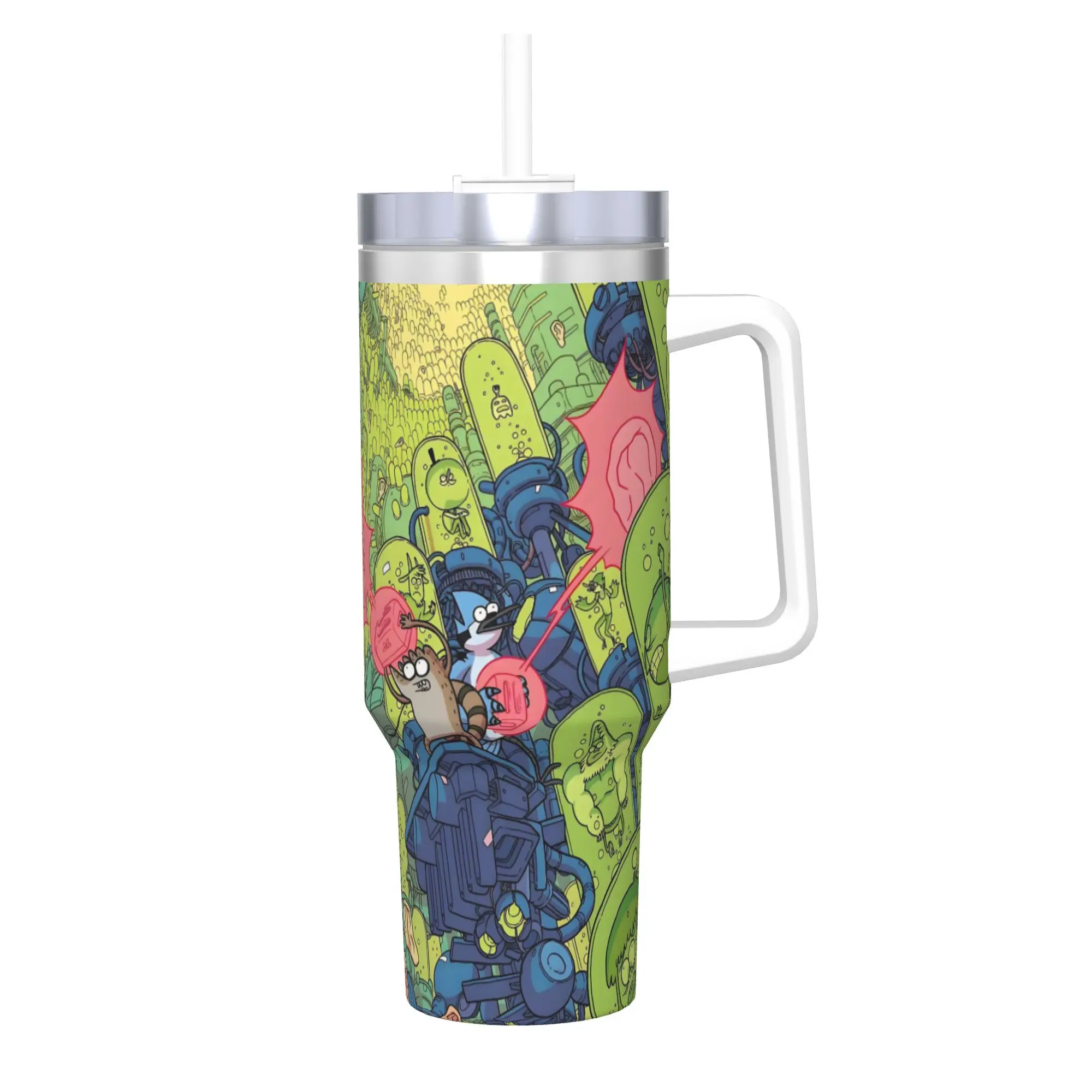 Regulars Show Cartoon Character Tumbler 40oz Stainless Steel Double Wall Vacuum Insulated  Tumblers Cup With Straw