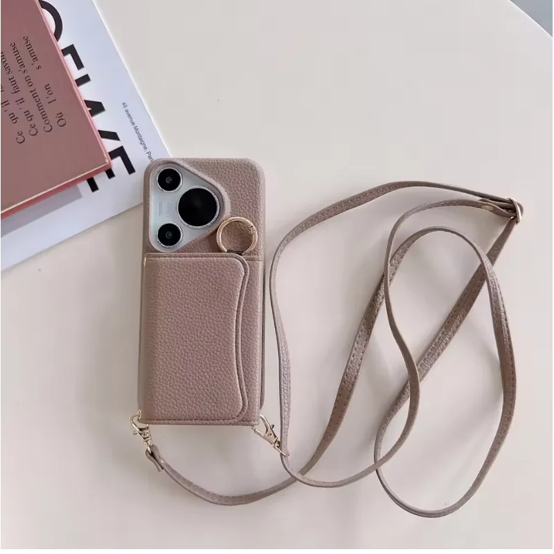 Etui na Huawei Pura 80 Ultra 70 Pro, ochronne, skórzane, z teksturą karty, z paskiem na szyję. — zdjęcie produktu 7