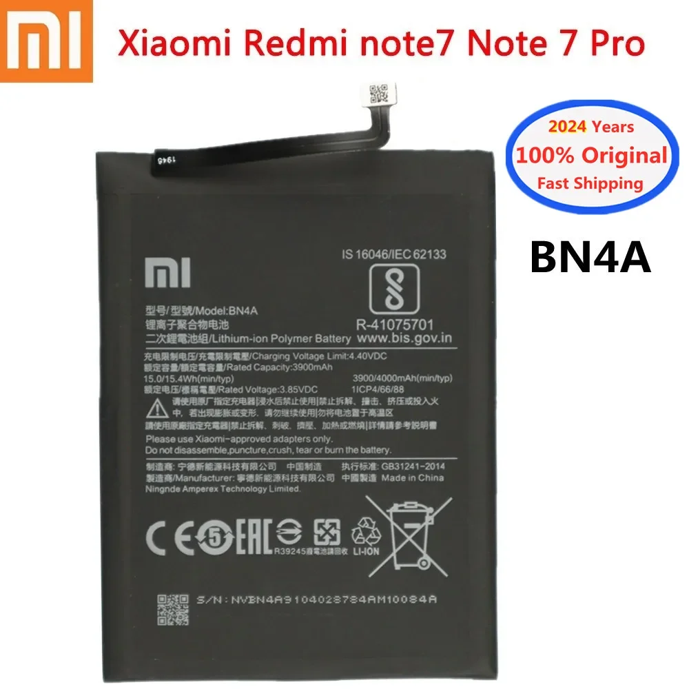 2024 Years 4000mAh BN4A 100% Original Battery For Xiaomi Redmi Note 7 Pro Note7 M1901F7C Phone Battery In Stock Fast Shipping