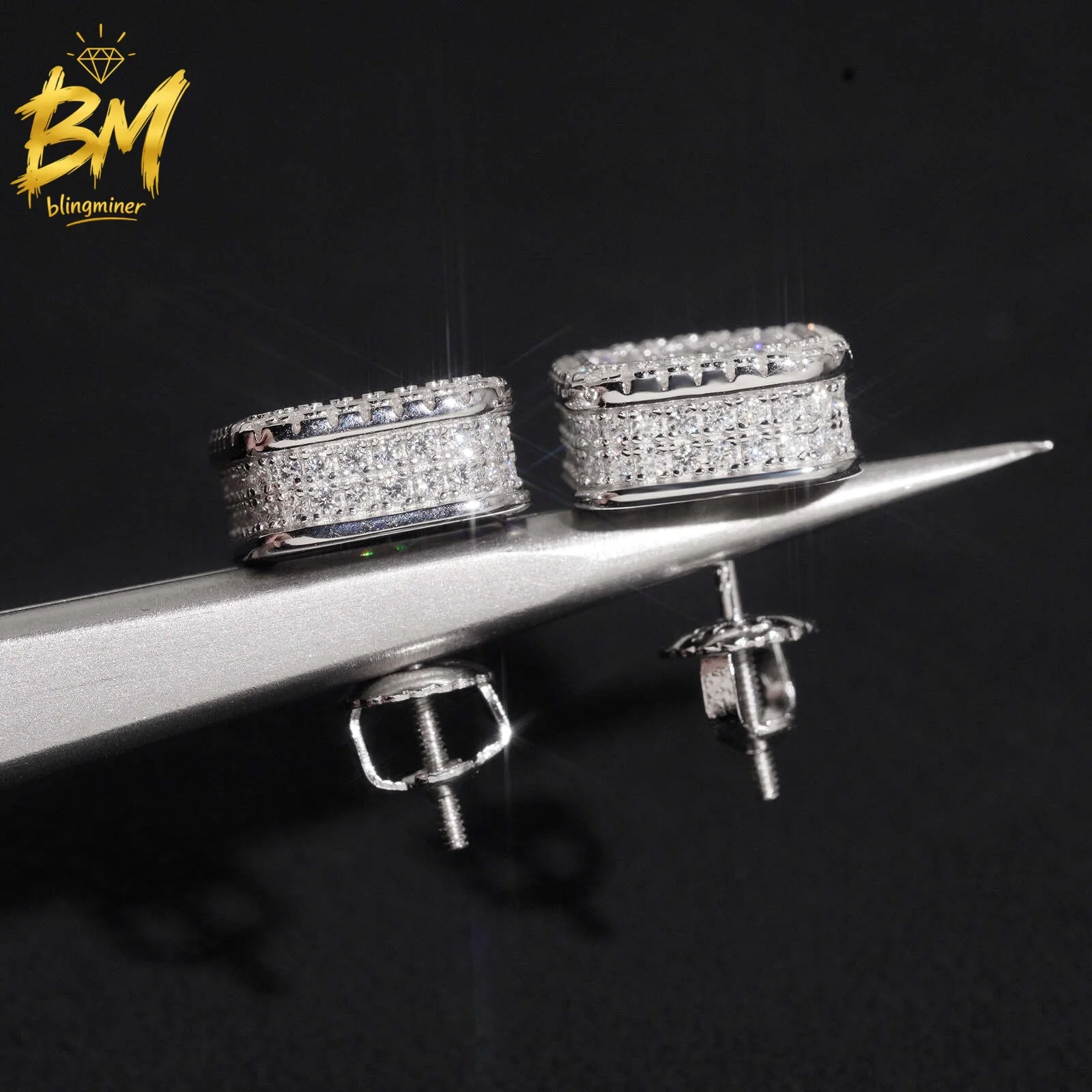 Blingminer Fashion Square VVS Moissanite Earrings For Men Women S925 Silver Ear Studs Jewelry Pass Diamonds Tester GRA Free Ship