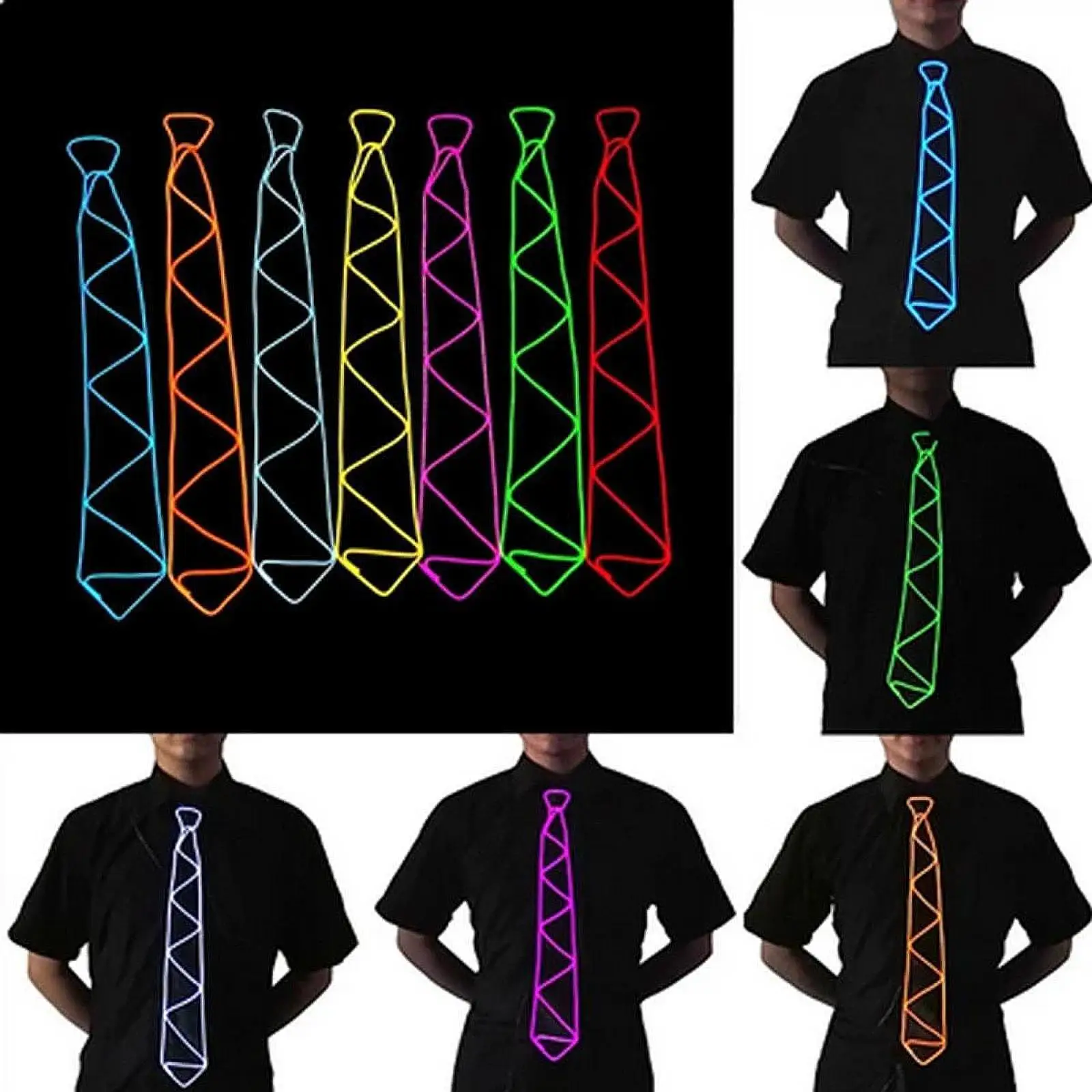 

LED Neon Flashing Tie Adjustable Glow in the Dark Party Supplies for Men Women Costume School Halloween Event