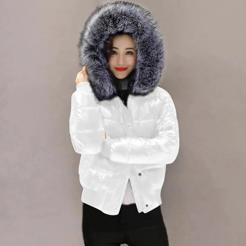 Fashion White black Winter Jacket Women Big Fur Hooded Thick Down Parkas Female Jacket Coat Slim Warm Winter Outwear 2024 New