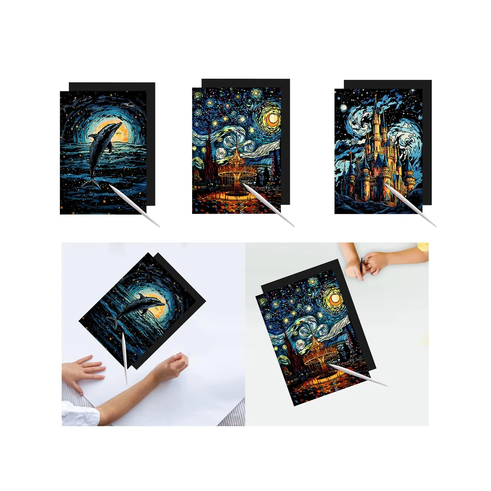 Scratch Paper Art Set for Kids with Luminous Night View Effect Educational Craft Kit Supplies