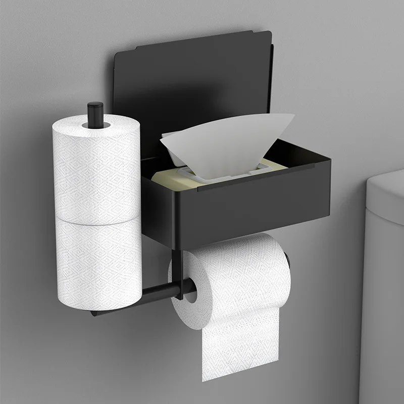 

Bathroom Paper Towel Holder Flushable Toilet Paper Dispenser with Shelf Stainless Steel Black Kitchen Tissue Hanger Rack