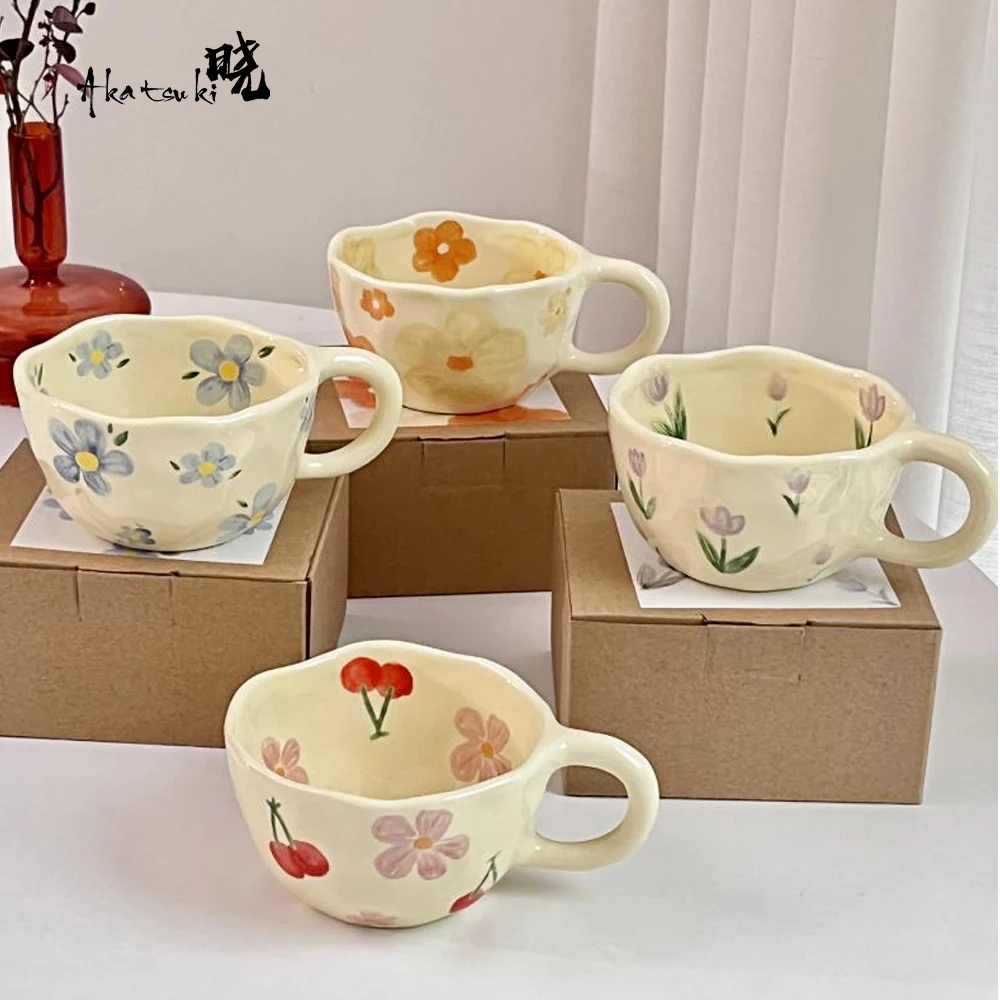 

Ceramic Mugs Coffee Cups Hand Pinched Irregular Flower Milk Tea Cup Ins Korean Style Oatmeal Breakfast Mug Drinkware Kitchen