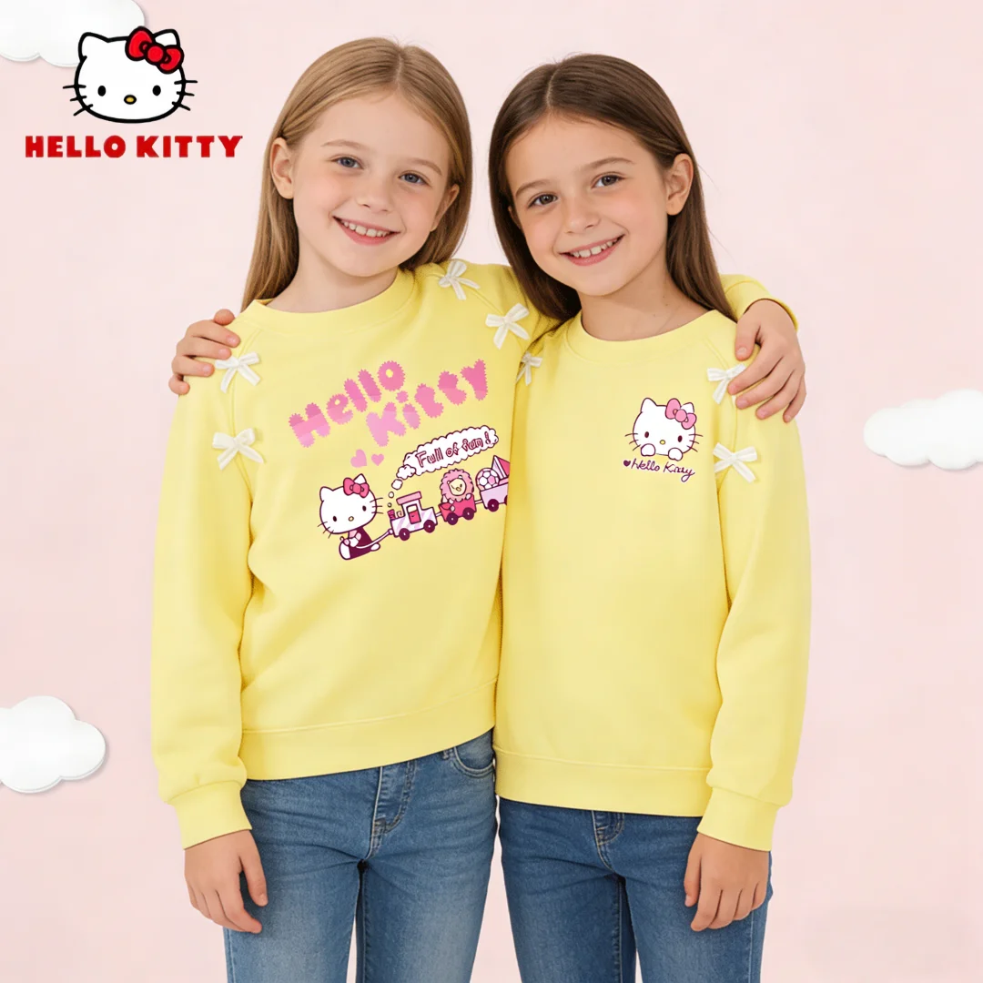 

Детская толстовка с милым принтом Hello Kitty, весенне-осенняя, мягкая, дышащая, с длинными рукавами, удобные пуловеры с круглым вырезом для девочек