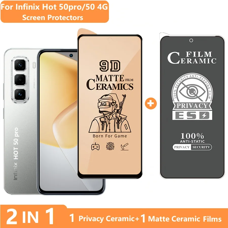 2-in-1 for Infinix Hot 50 / Hot 50pro Screen Protector Infinix Hot 50i Tempered Glass Privacy Film + Soft Ceramic Matte Film