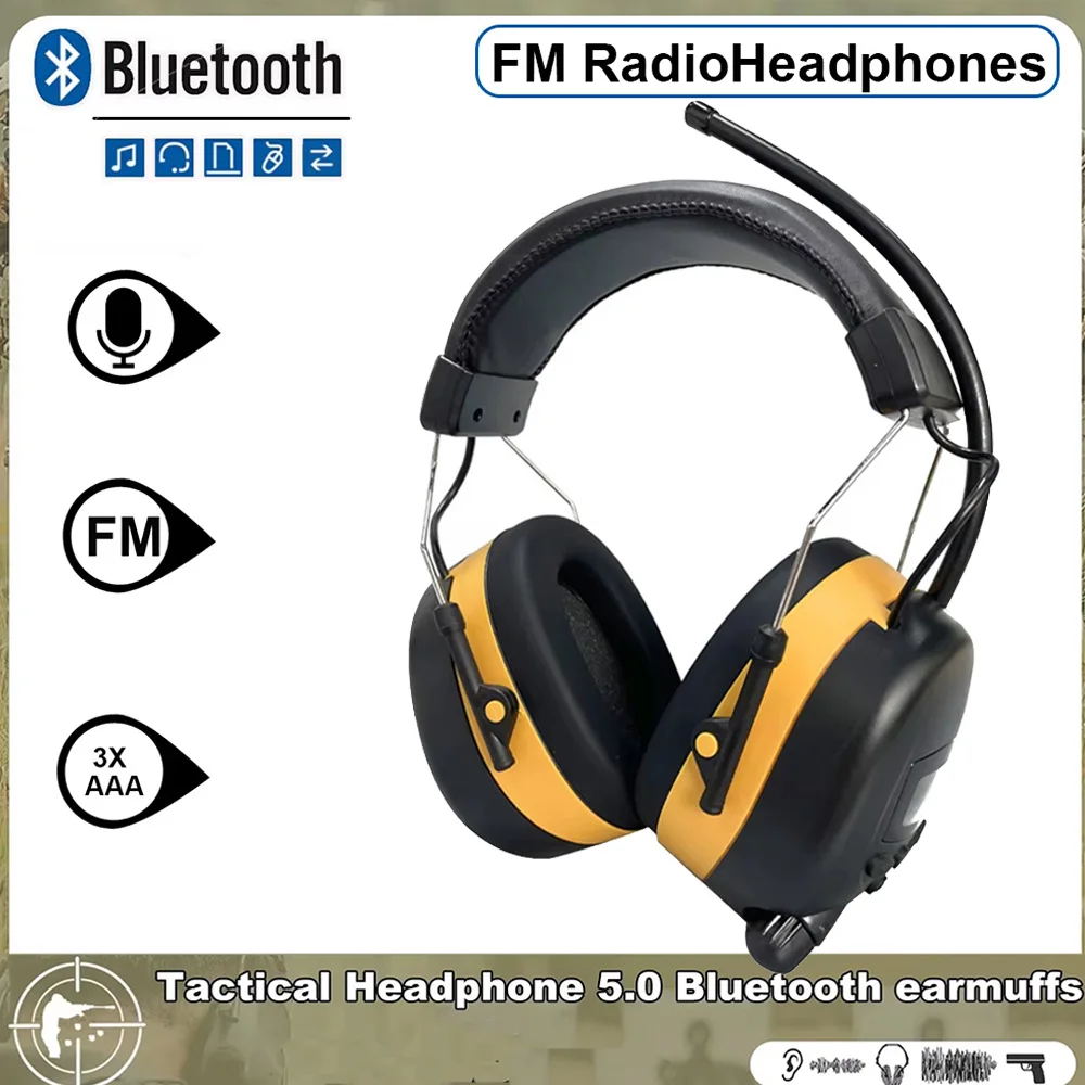 غطاء أذن للتصوير AM FM وراديو سماعة الرأس للحماية من الضوضاء وواقي مريح للسمع مع شاشة رقمية بلوتوث