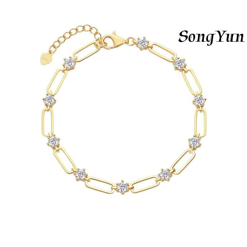 

SONGYUN Brand Jewelry 925 Sterling Silver Bracelet Moissanite Diamond Tennis Statement for Wife Rhodium Plated SYT Patent Bangle