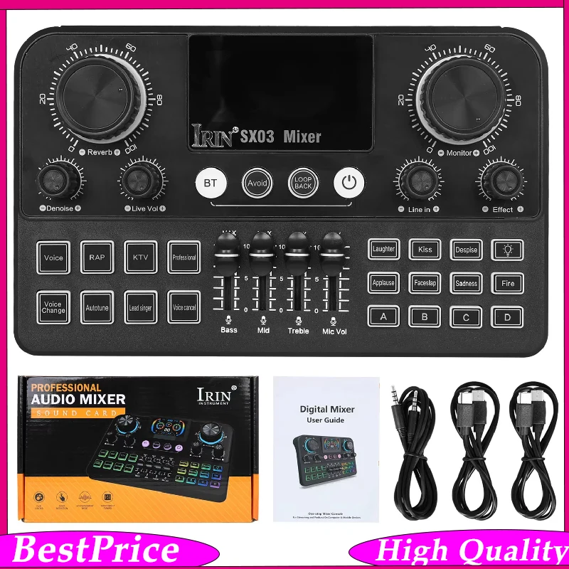 IRIN Sound Card One-Touch Voice Beauty, Multi-Platform Live Stream/Karaoke/Recording Card with Bluetooth, EQ & Sound Effects