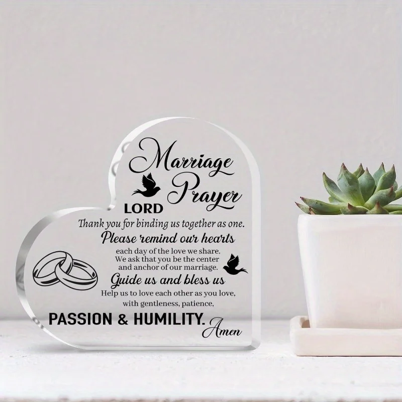Elegant Heart Acrylic Wedding Sign with Prayer Vows Verse - Perfect Religious Gift for Newlyweds Couple, Indoor Outdoor Christia