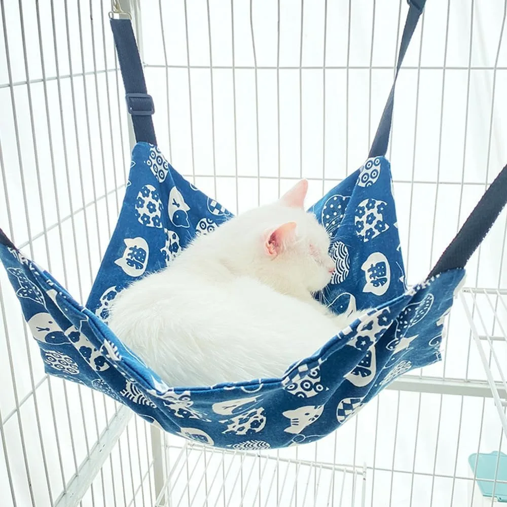 Rede suspensa para gatos, cama suspensa respirável para animais de estimação, rede para gatos com 4 ganchos de metal para gatos, coelhos, hamsters, tapetes para gatos, suprimentos
