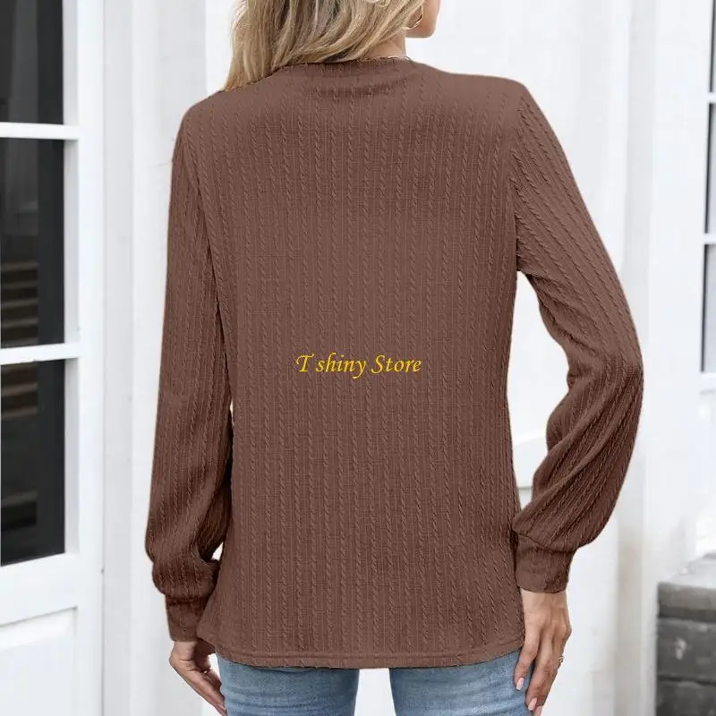 

N58F Simple Elegant Blouse Long Sleeve V Neck Loose Fit Color Daily Wear
