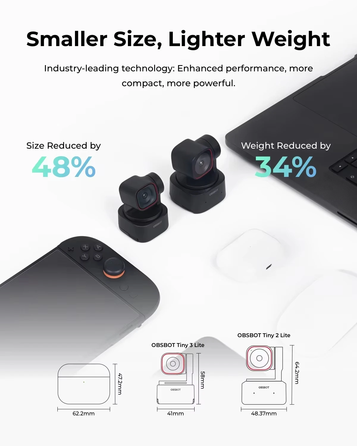OBSBOT Tiny 3 Lite 4K AI Webcam with PTZ