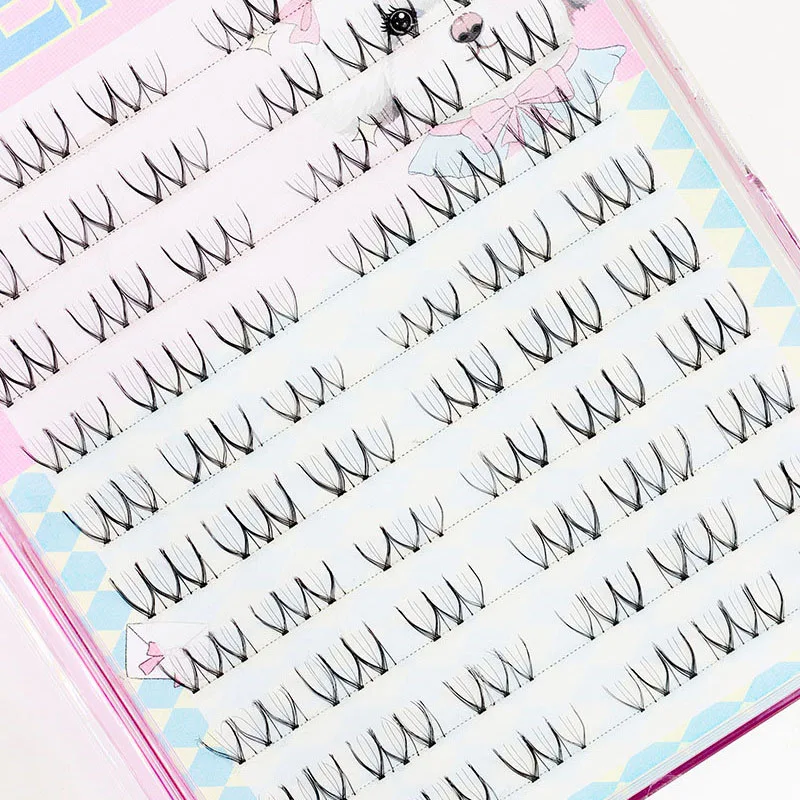 Cílios postiços segmentados, em forma de U Girl Group Eye Lashes, Natural Transparente Stem, Net Red, Maquiagem Ferramenta