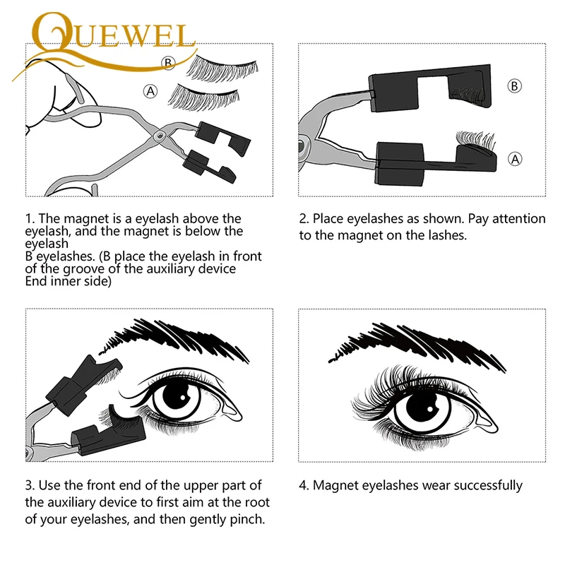 Quewel magnético cílios lash lift 2 ímãs cílios kits de maquiagem natural 3d falso vison cílios clipe conjunto não aplicar ferramentas de cola