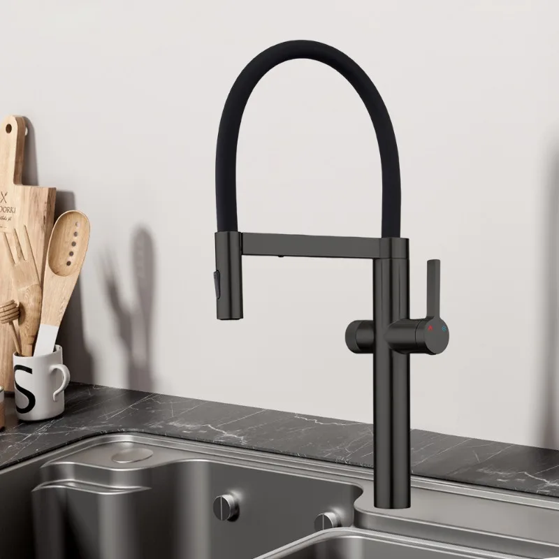 Factory Direct Black Deck Mounted Hot Cold 3 Way Kitchen Mixer Tap Prices Tap Water Filter Faucet