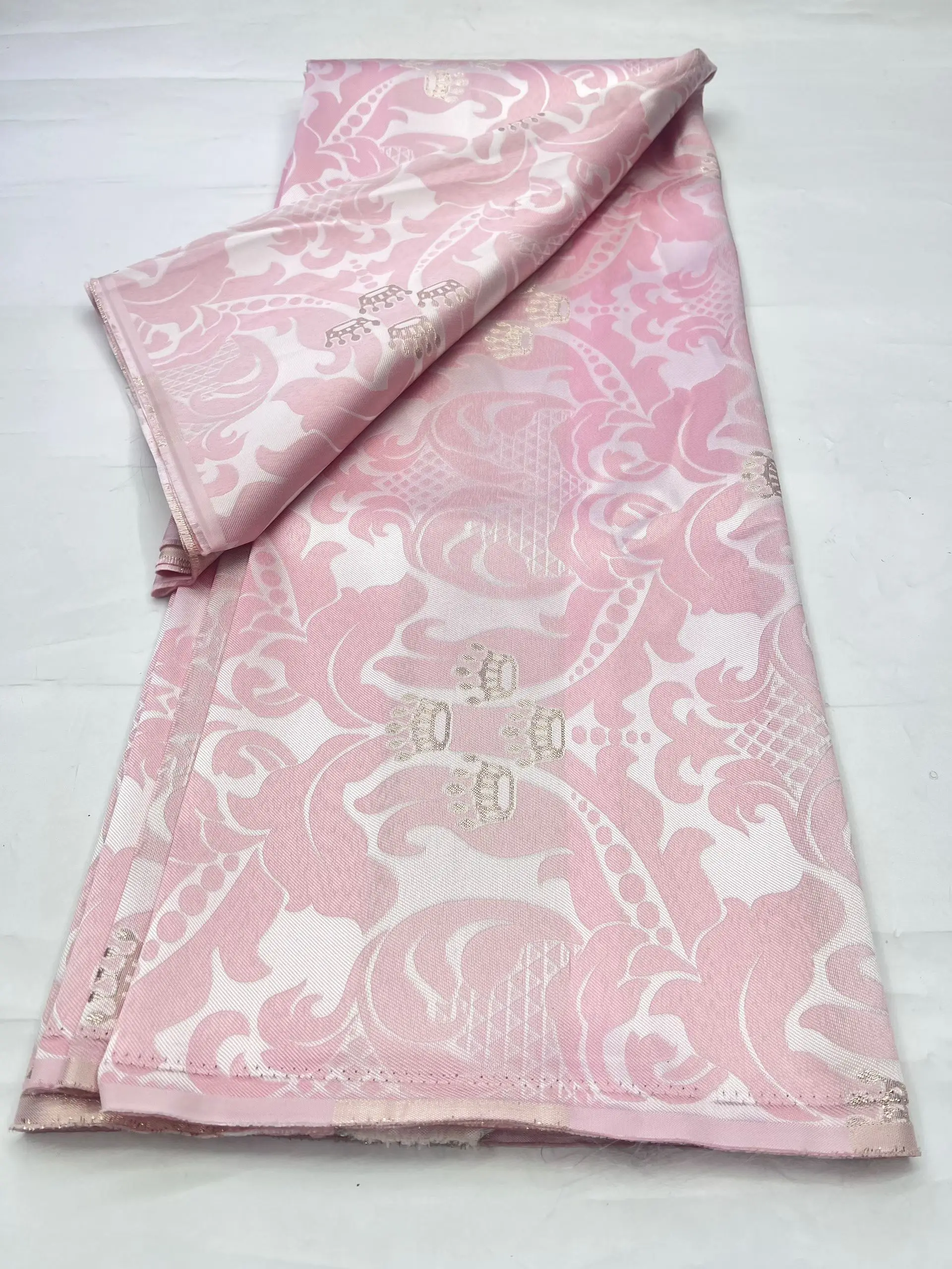 

Новинка: Розовая африканская жаккардовая ткань с кружевом, высококачественный дамаст, нигерийское кружево для женских платьев KHD26132