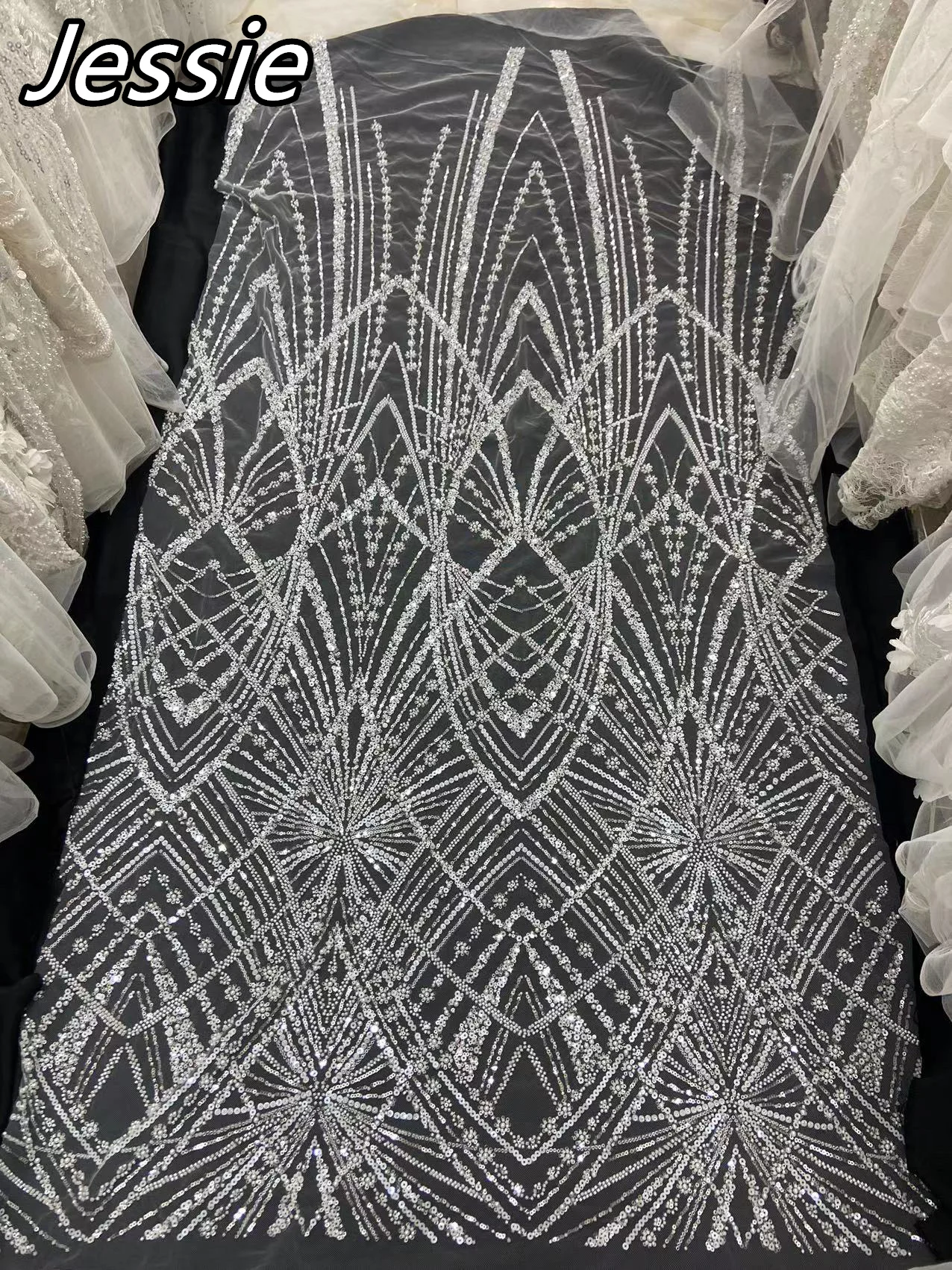 

2023 Spring/Summer New Product French High-grade Luxury Heavy Industry Pearl Sequin Embroidery Lace Mesh Gauze Dress Cheongsam