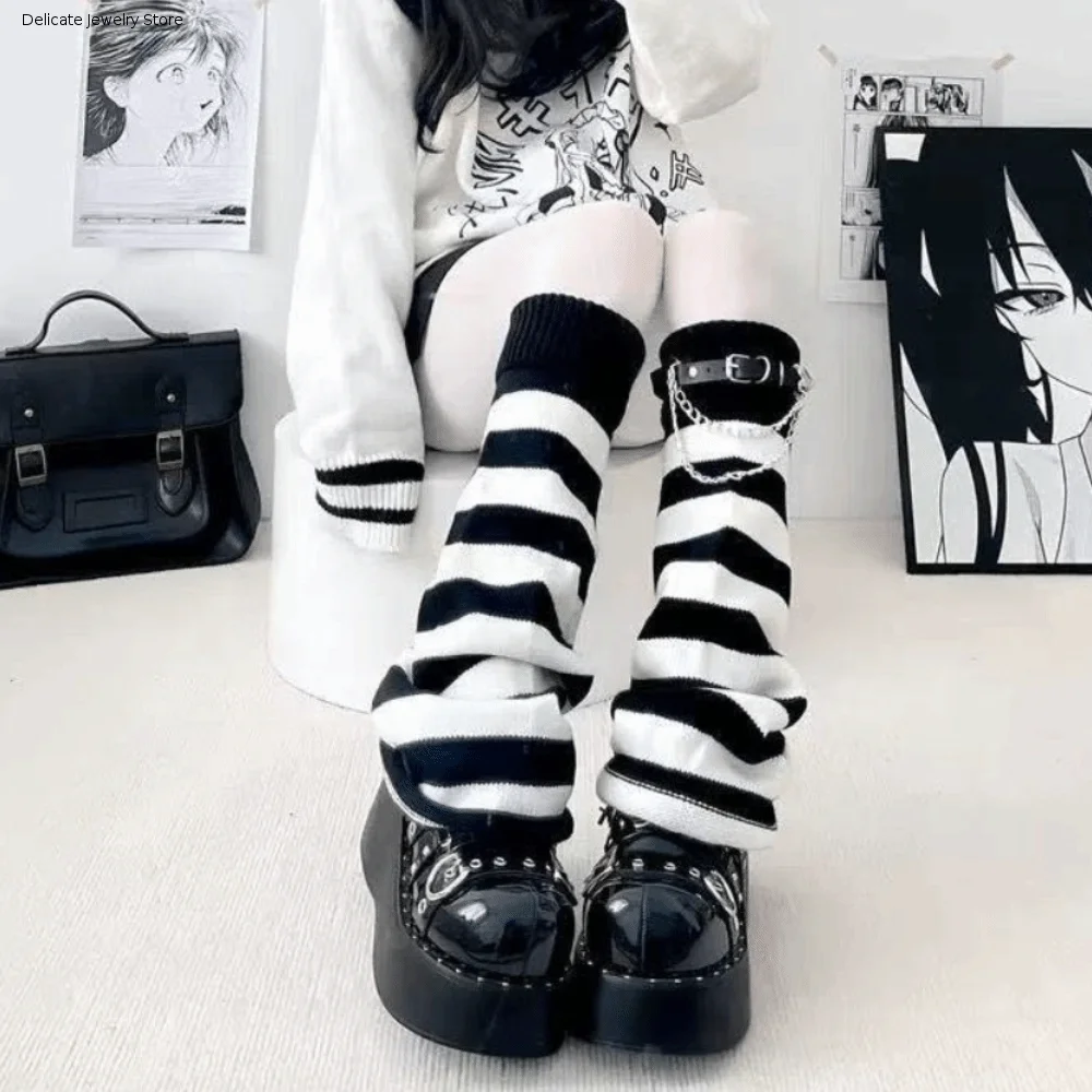 Spicy Girls Knee Length Striped Leg Warmers Knitted Lolita JK Leg Cover Kawaii Boot Socks Student