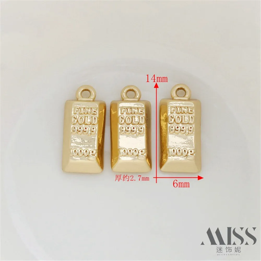 14K Gold Bag Engraved 999.9 Small Gold Brick Gold Block 1000g Gold Bar Pendant DIY Handmade Bracelet Necklace Accessories