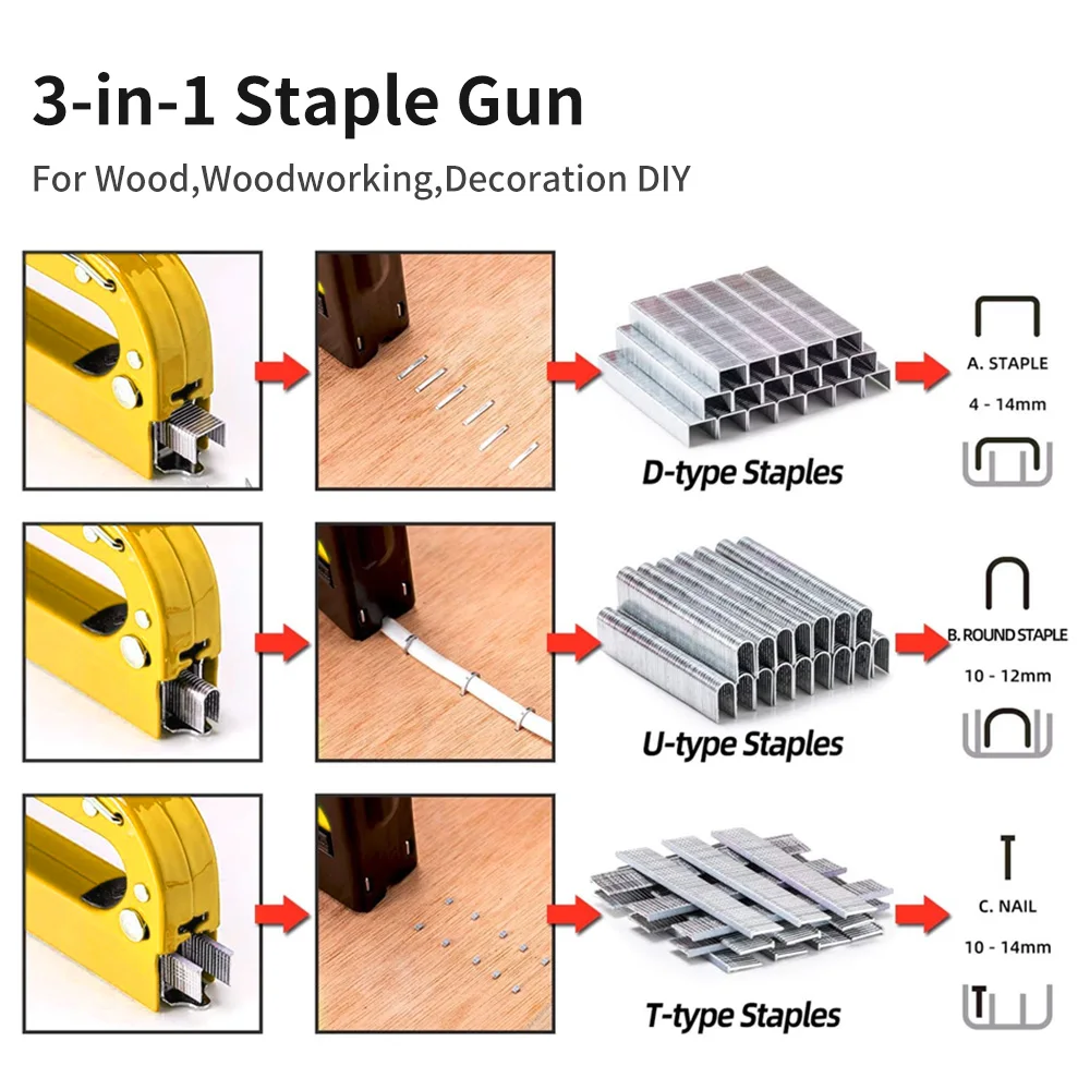 YINLONGDAO Stapler Nail Gun Staple Heavy Duty Furniture Tool for Wood Stainless Steel Metal Carpentry Hand Tool for Home DIY