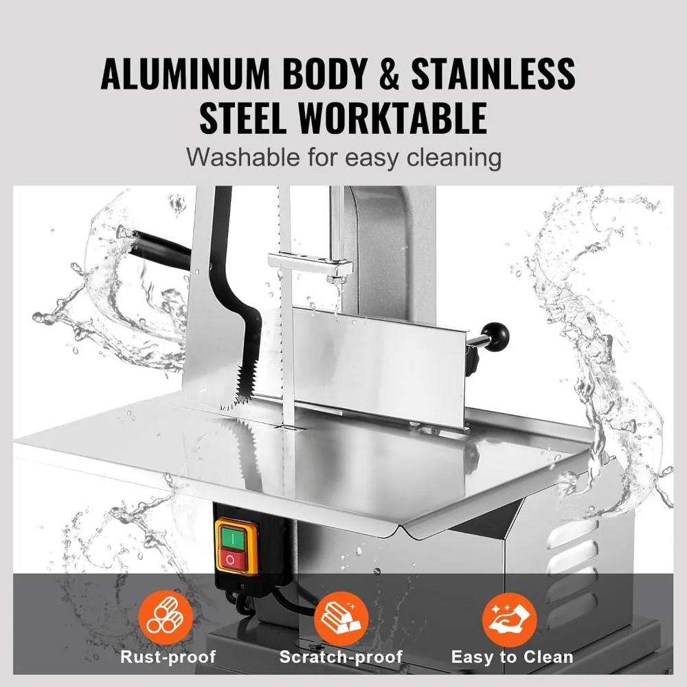 منشار لحم كهربائي عمودي 1800 وات مع هيكل من الفولاذ المقاوم للصدأ، سطح قطع 19.1 × 15 بوصة، يصل إلى 7.09 بوصة سميك