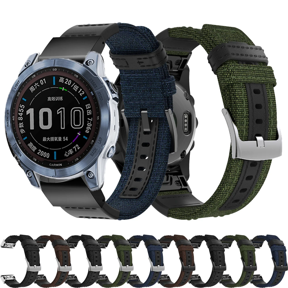 QuickFit Canvas Strap For Garmin Fenix 8 47mm 51mm E 7 7X 6 6X 5 5X/Epix Pro/Enduro3 22 26mm Forerunner 945 255 Bracelet Correa