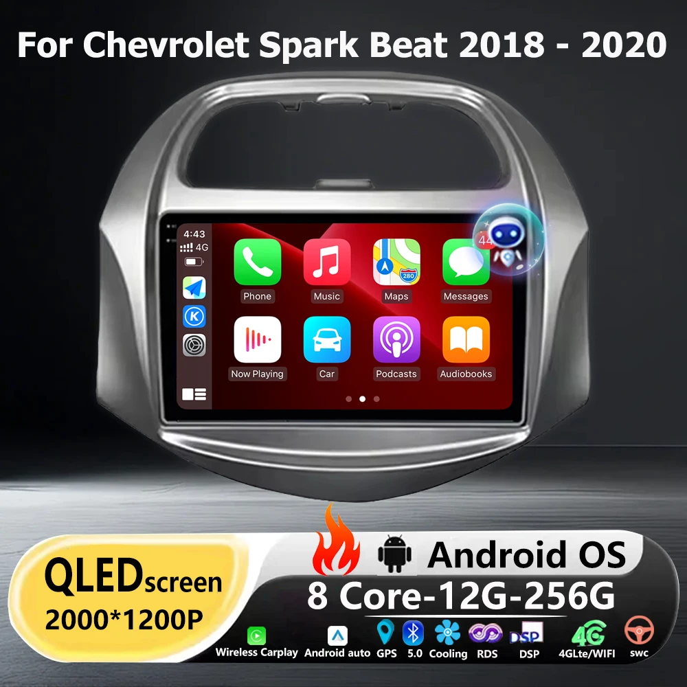 Radio Multimedia para Auto Android 16 para Chevrolet Spark Beat 2018 2019 2020, Reproductor de Video, GPS, Navegación, Bluetooth, Carplay, Unidad Principal