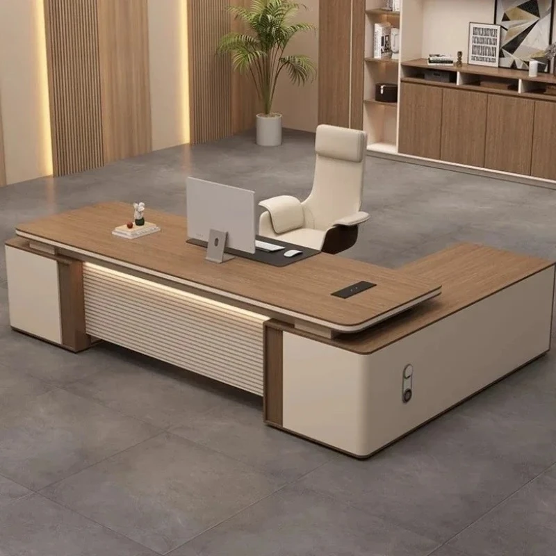 L Shape Boss Office Desk Chair Combination Simple Modern President's Office Desk Light Luxurious Manager Scrivania Furniture
