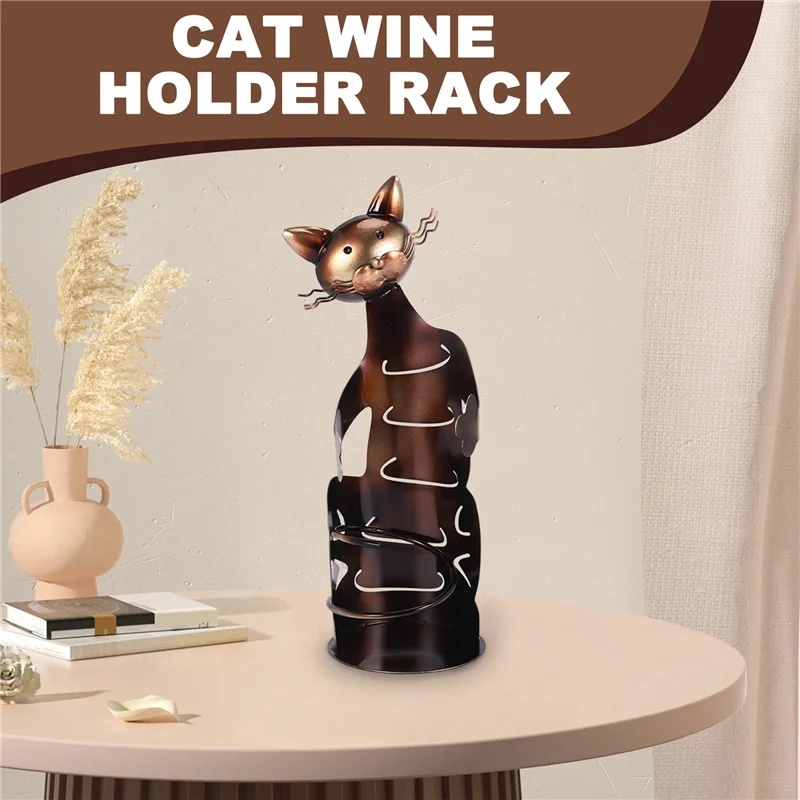 

Cat Wine Holder Rack Cat Shaped Wine Holder Stand Metal Decorative Cat Wine Bottle Holder Sculpture, Easy To Use-ABQU