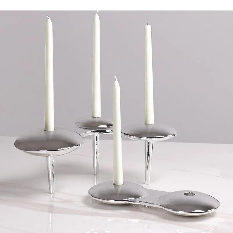 Mushroom Shape Candle Holders Desk Decoration Golden/silver Circular Cloud Candlestick Wax Melt Stand Candelabra