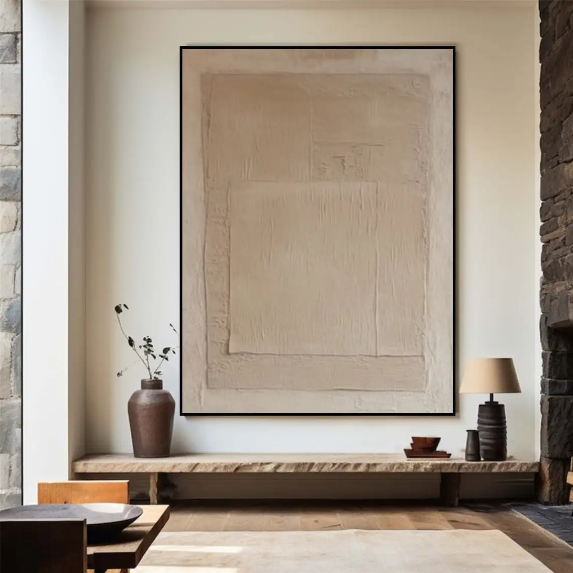 Large Beige Texture Abstract Handmade Painting Wall Art Abstract Minimalist Painting on Canvas Beige Neutral Living Room Deco