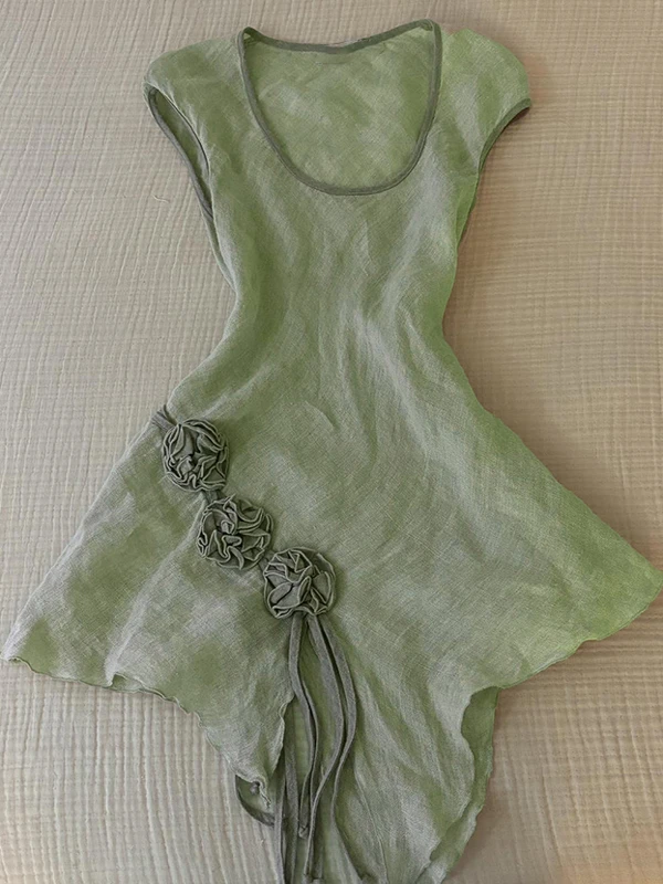 Vintage ein asymmetrischer Taillen-Cinching Dr mit 3D-Blumenmuster und S Sve A-Linien-Rock für Damen im Frühling und Sommer