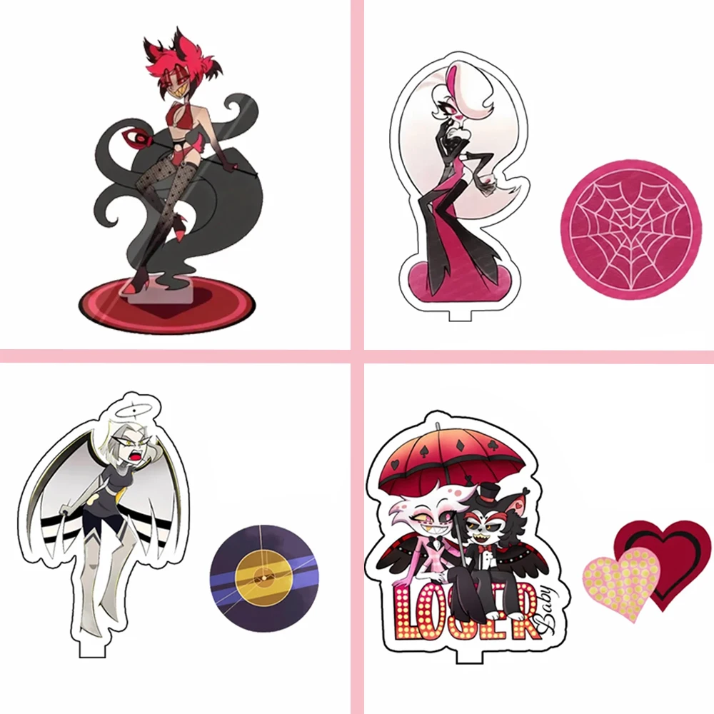 

Anime Peripheral 15cm Acrylic Stand Charlie Morningstar Angel Dust Vox Lute Husk Velvet Cartoons Desktop Ornament Festival Gift