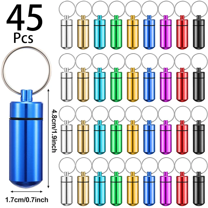 45Pcs Aluminum Metal Pill Box Case Organizer Waterproof Mini Storage Pill Container Portable Pill Case Keychain