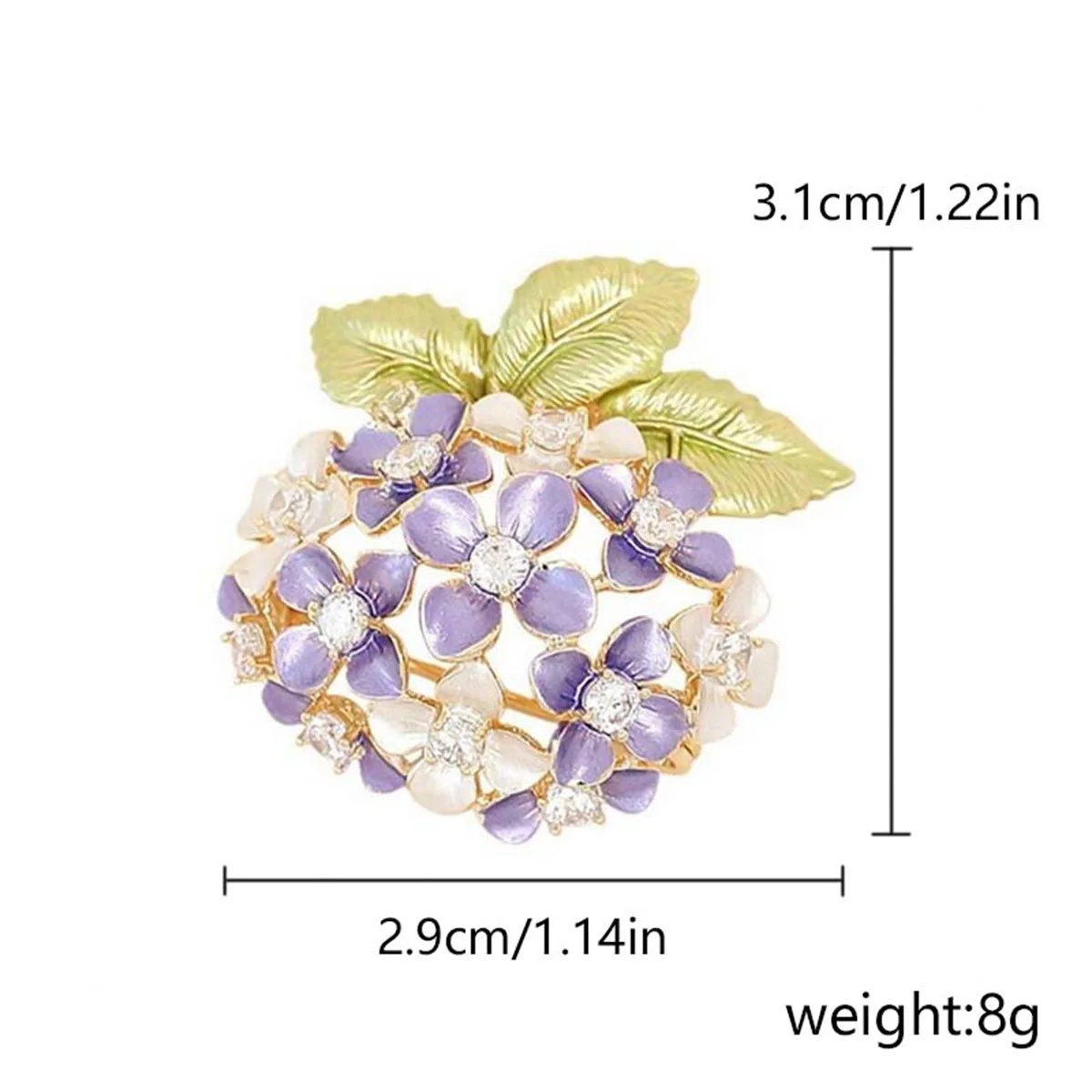 Rinhoo Temperament Purple Enamel Hydrangea Flower Brooches For Women Elegant Green Leaf Floral Bouquet Pins Plant Badge Jewelry