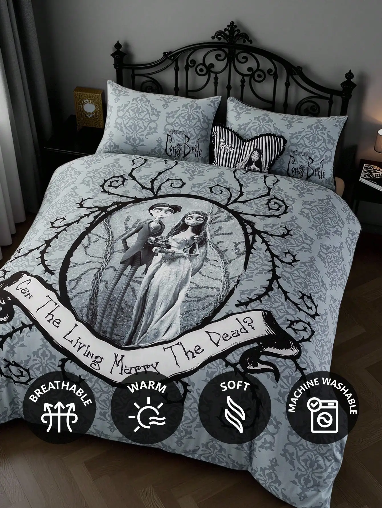 3pcs Vintage Cartoon Figure Graphic Duvet Cover Set, Brushed Fabric, Soft Warm, Black Multiple Styles Twin Full Queen King Size