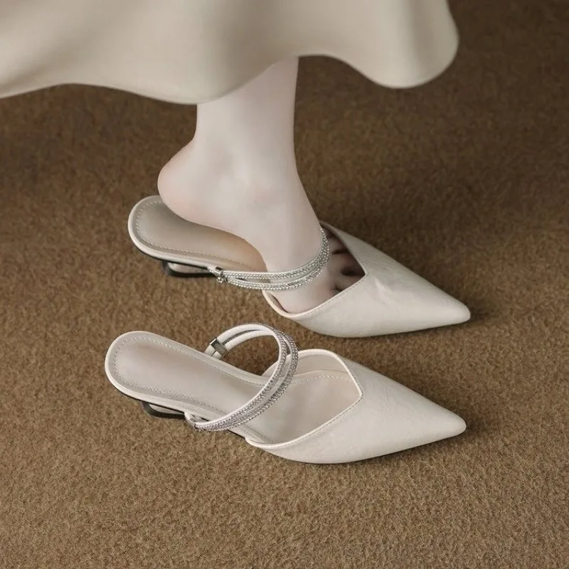 Absolute Beauty Slope Heel French Baotou Half Slippers Female Summer 2026 Pointed Temperament High Heels